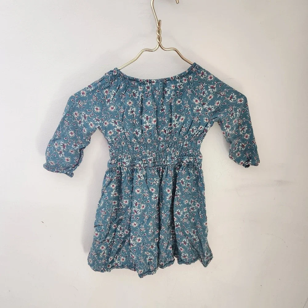OshKosh B'gosh Girls Blue Floral Print‎ Smocked Waist Dress Size 4/4A